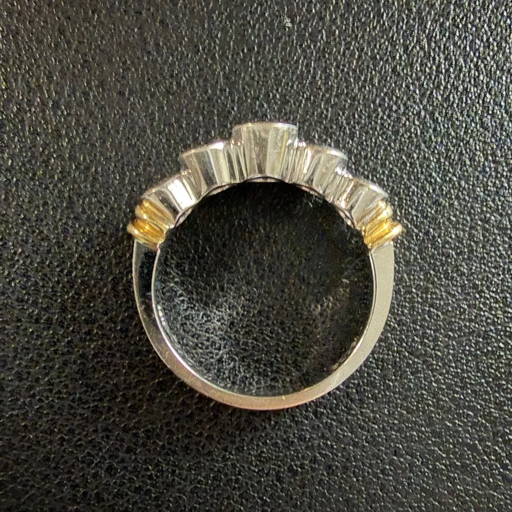 Natural Diamond Five Stone White and Yellow Gold Ring 18k